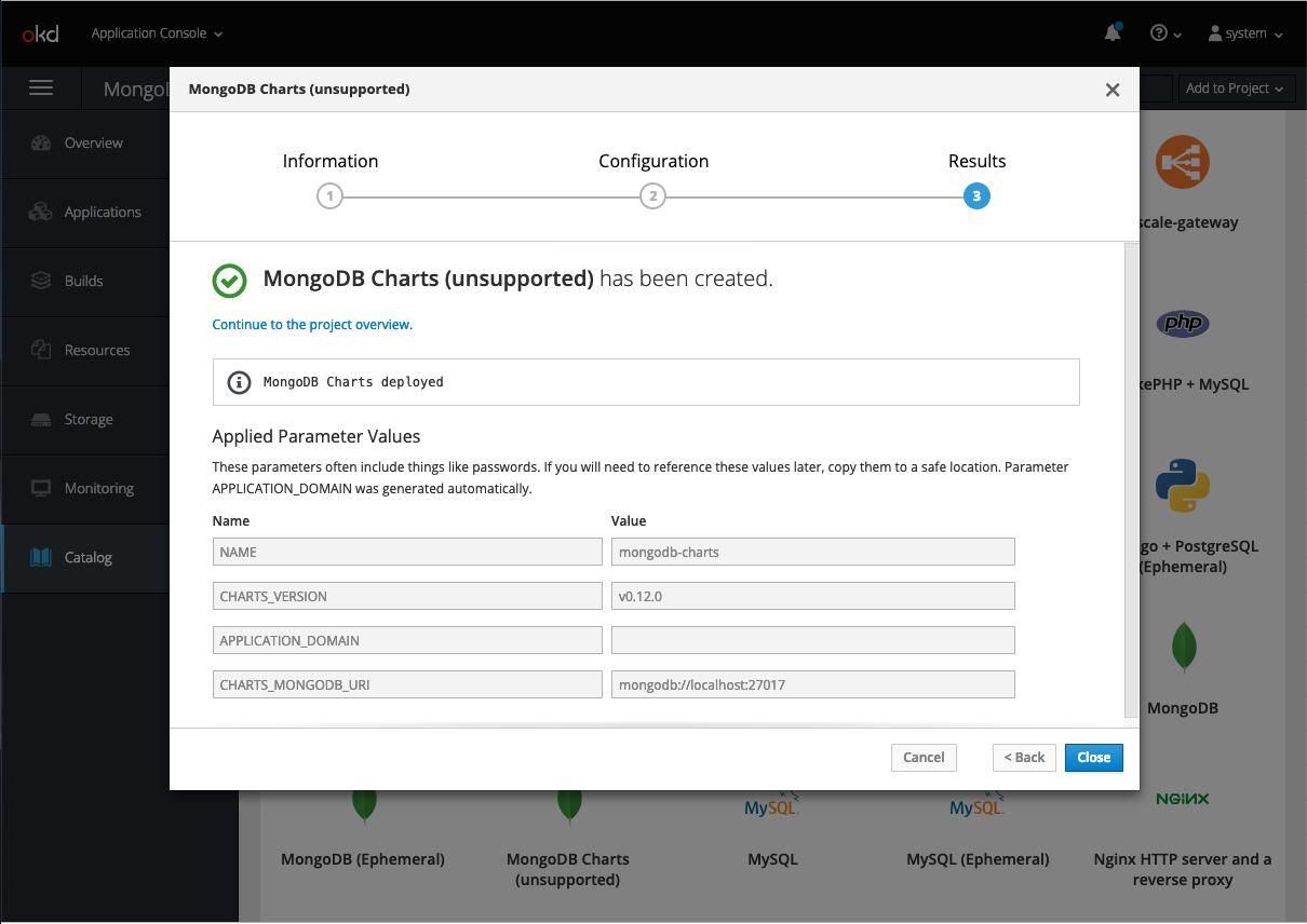 OpenShift MongoDB Charts Deployed